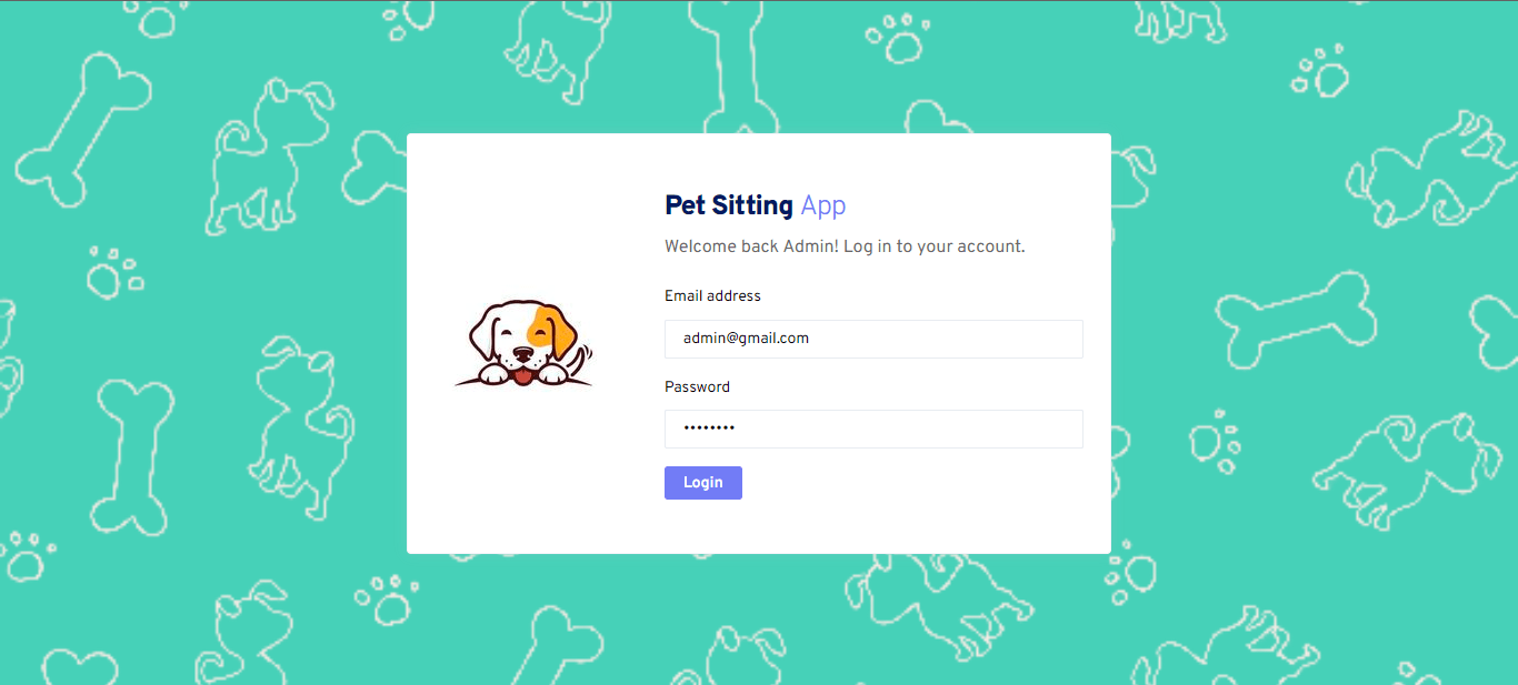PET SITTING App Dashboard
